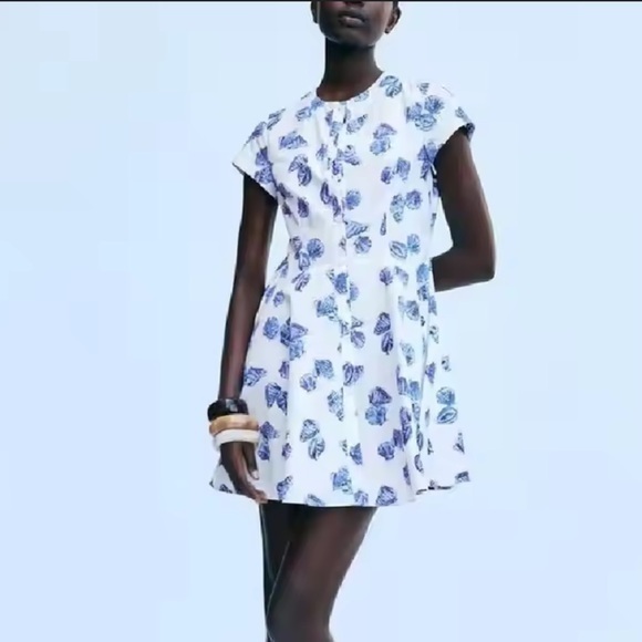 Zara Dresses & Skirts - Zara NWT white with blue printed short dress 2183/015
